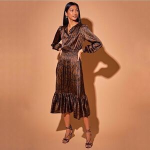 Tucker Juliette Dress Toffee Nouveau Lace in Silk Stretch Charmeuse Long Sleeves